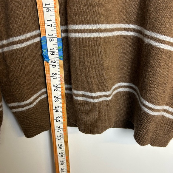 Daniel Cremieux L Brown White V-Neck Sweater 100% Lambs Wool Striped Academia - Picture 5 of 8